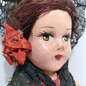 Antique Composite doll Original dress 9.5" x 4" Mexican Layered Dress Polka Dots